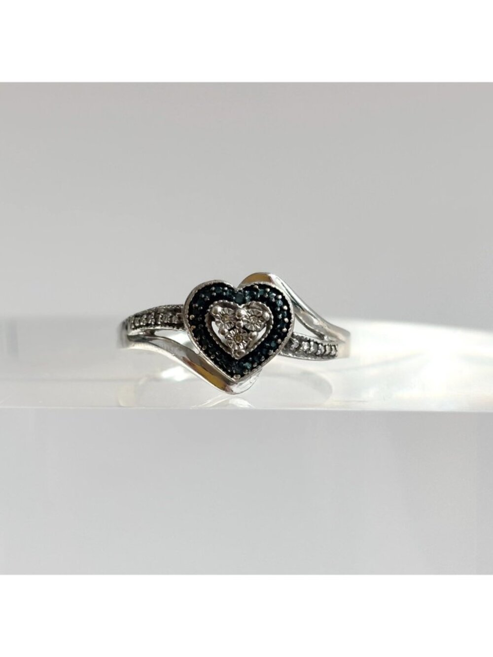 Bypass Shank Heart Shaped CZ Gemstone Sterling Silver 925 Vintage Ring - sz 9.75 - Picture 14 of 14